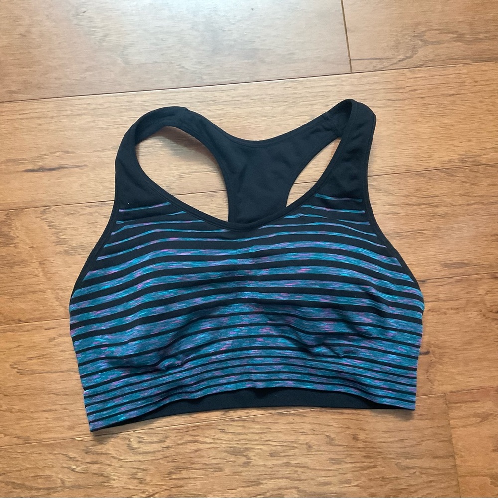 Champion Blue, Black Striped Racerback Sports Bra Padded Size XXL Gym Athletic